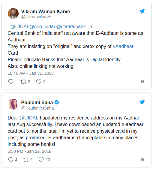 e-Aadhaar is not widely accepted